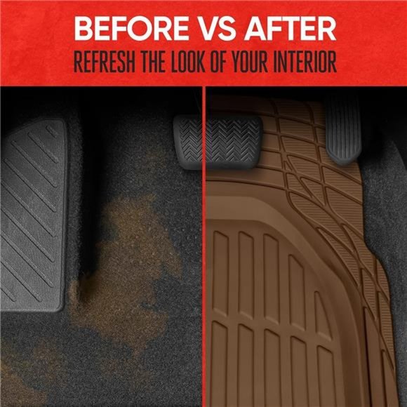 FlexTough Floor Mats for Cars, Brown Deep Dish All-Weather Car Mats, Waterproof - Picture 6 of 6